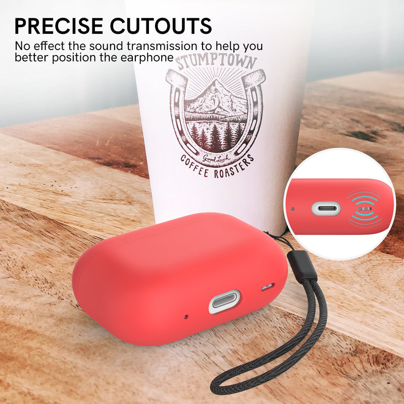 Ahastyle Silicone Case With Strap - Apple AirPods Pro 2/3 - Red - كفر حماية مع ستراب - سماعة ابل ايربودز برو 3/2