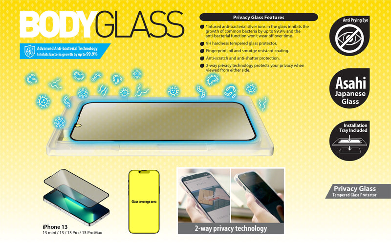 Torrii BODYGLASS Screen Protector Anti-Bacterial Coating for iPhone 16 Series - Privacy - حماية شاشة خصوصية برايفسي - توري - مقاومة للخدش والبكتيريا