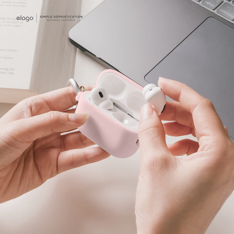 Elago AirPods Pro2/3Silicone Hang Case - Pink - كفر حماية سماعة ابل ايربودز برو 2/3 - ايلاقو - مع ميدالية علاقة