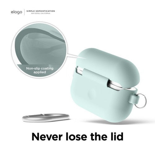 Elago AirPods Pro 2/3 Silicone Hang Case - Mint - كفر حماية سماعة ابل ايربودز برو 3/2 - ايلاقو - مع ميدالية علاقة