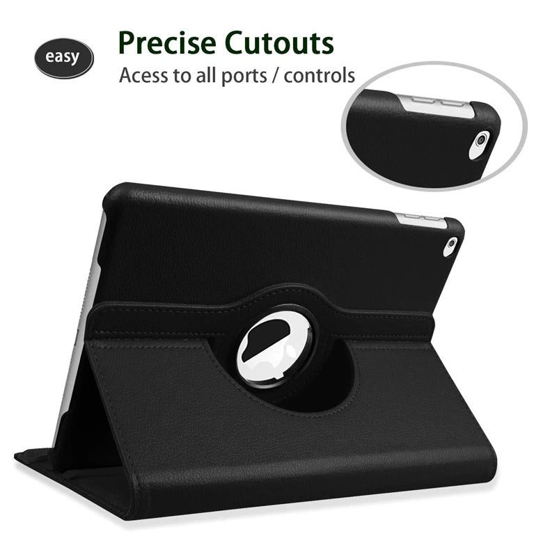 iPad Leather Case with 360 Degree Rotating Stand - iPad mini 6 - 2021 - Black - كفر حماية ايباد مع ستاند