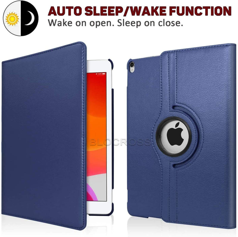 iPad Leather Case with 360 Degree Rotating Stand - iPad mini 6 - 2021 - Dark Blue - كفر حماية ايباد مع ستاند