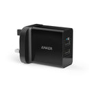 Anker PowerPort 24W - 2 Port IQ - Black - شاحن حائط - انكر - منفذين للشحن الذكي - كفالة 18 شهر