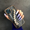 Black Marble with Hearts Chain - كفر مع سلسلة علاقة